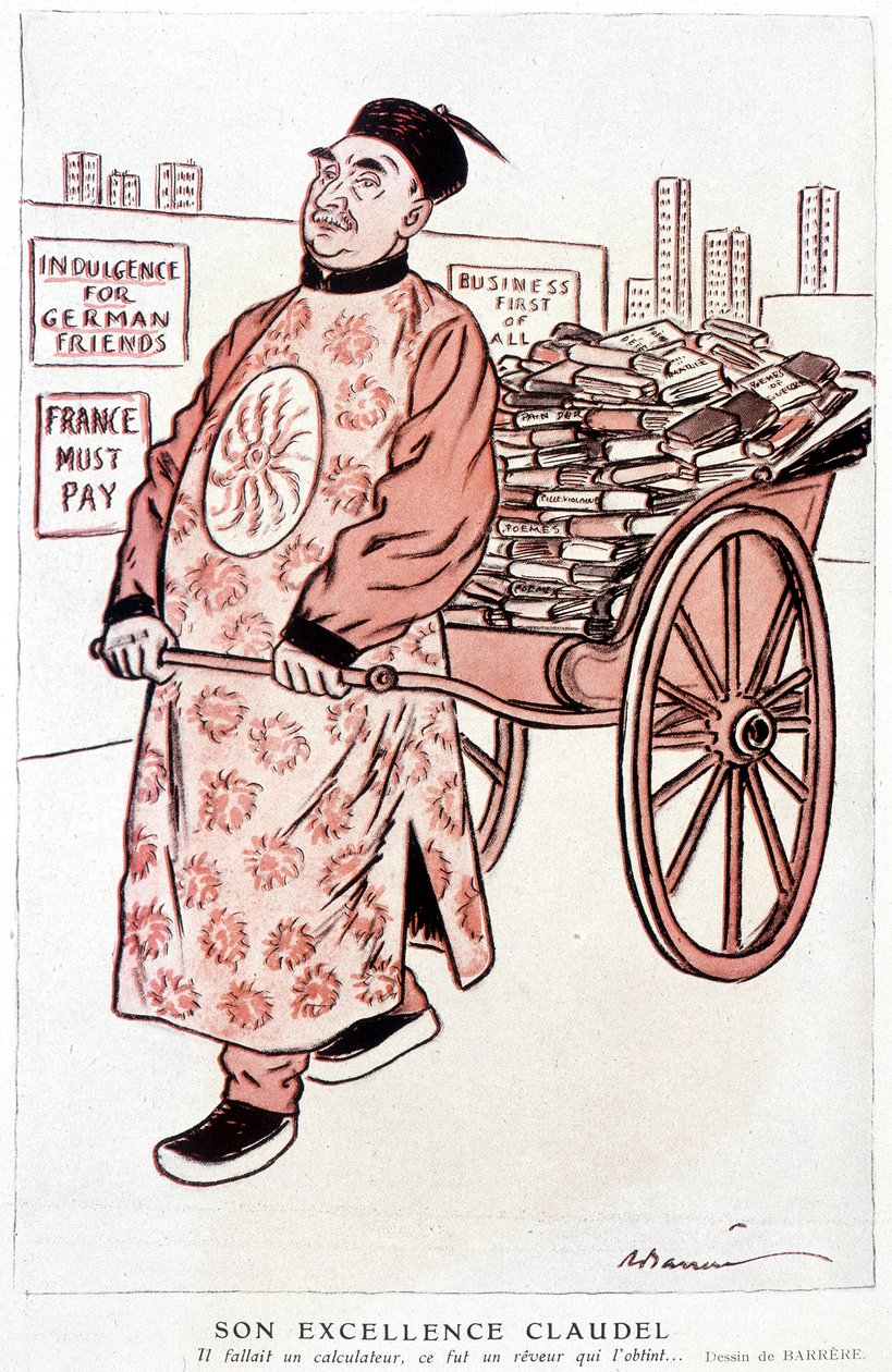 关于法国诗人和剧作家保罗-克劳戴的漫画--巴雷尔在1927年1月1日的 "Fantasio "杂志上的作品。 作者 阿德里安·巴雷尔