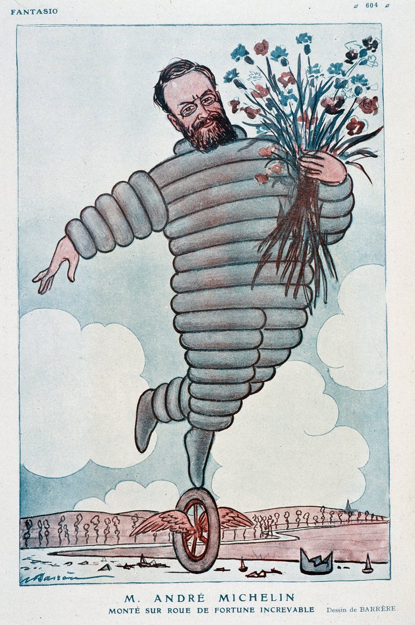 安德烈·米其林和必比登的卡通——阿德里安·巴雷尔（1877-1931）在“幻想曲”中的插图，来自 01/07/1923 作者 阿德里安·巴雷尔
