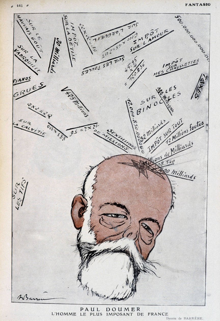保罗·杜默 (Paul Doumer) 的卡通画 - Adrien Barrere (1877-1931) 在 1921 年 5 月 15 日的“幻想曲”中的插图 作者 阿德里安·巴雷尔