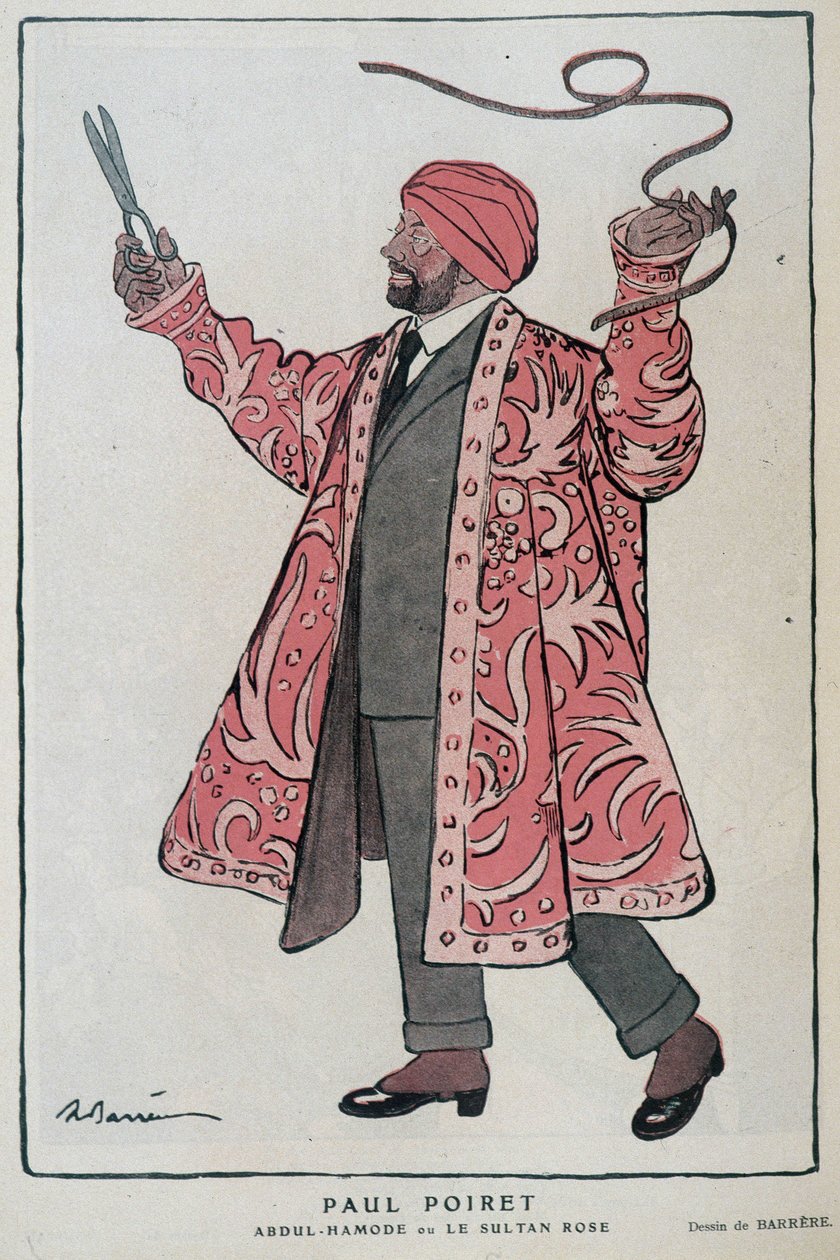 法国设计师Paul Poiret（1879-1944）在 "Abdul-Hamode or Le Sultan Rose "中的漫画--Adrien Barrere（1877-1931）的插图 在Fantasio，1919年12月1日 作者 阿德里安·巴雷尔