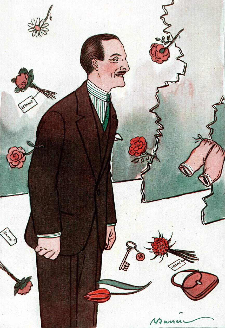 描绘法国喜剧演员维克多-布歇（1877-1942 年）的漫画 - 阿德里安-巴雷尔（1877-1931 年）的绘画，选自 Fantasio 作者 阿德里安·巴雷尔