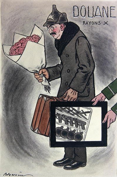 苏联驻法国大使瓦列里安-德夫加列夫斯基的漫画，来自法国杂志《Fantasio》，约1924年（彩色平印）。 作者 阿德里安·巴雷尔