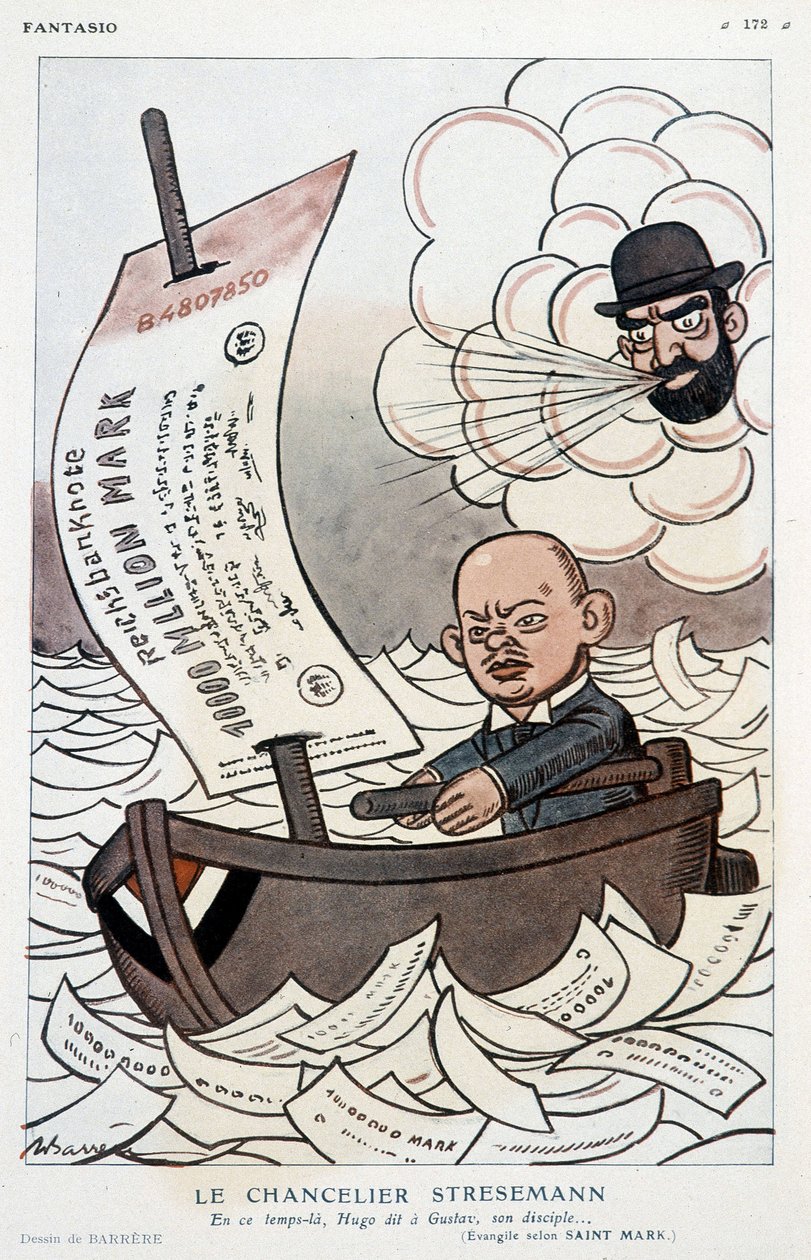 Cartoon on the German Chancellor Gustav Stresemann (1878-1929) and the Devaluation of the Mark - Illustration by Adrien Barrere (1877-1931) in “” Fantasio””” of 01/11/1923 作者 阿德里安·巴雷尔