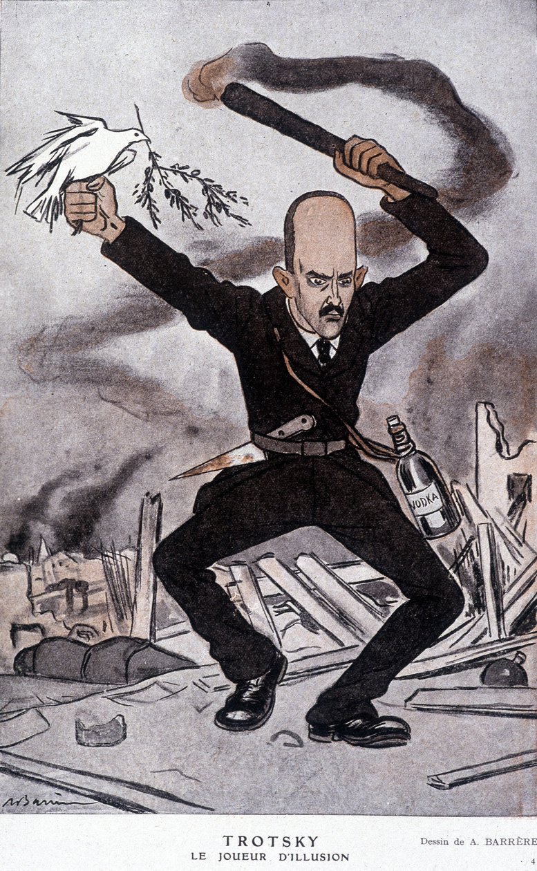 莱昂·托洛茨基（托洛茨基）（1879-1940），幻觉玩家 - Barrère 的卡通，在 15/03/1918 的“”Fantasio”中 作者 阿德里安·巴雷尔