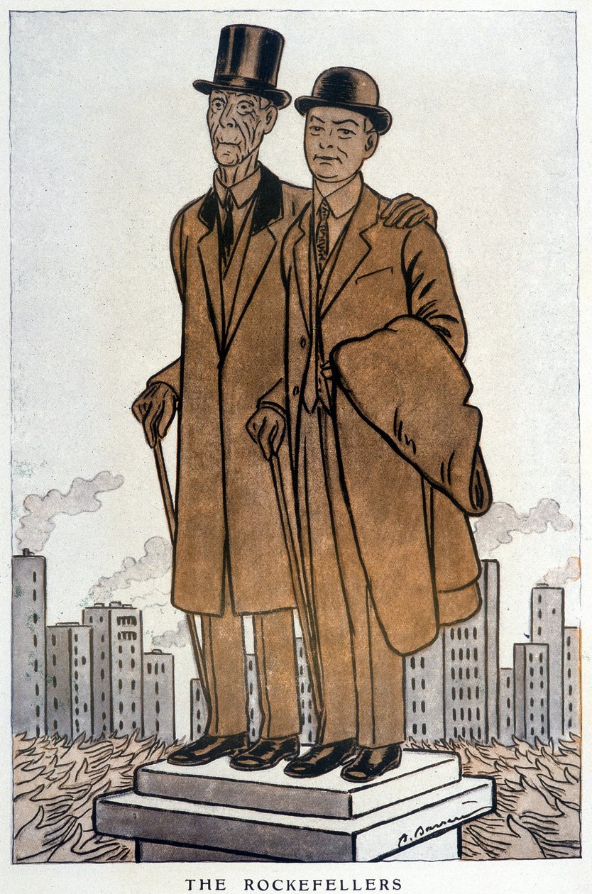 莱斯-洛克菲勒，高级和低级，美国人--阿德里安-巴雷尔（1877-1931）在1930年3月1日的《幻想曲》中的插图。 作者 阿德里安·巴雷尔