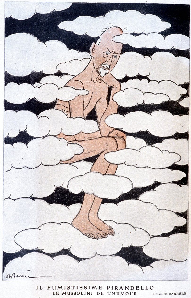 意大利剧作家 Luigi Pirandello (1867 - 1936) 的肖像 - Adrien Barrere (1877-1931) 在“Fantasio”中的插图，来自 01/08/1925 作者 阿德里安·巴雷尔