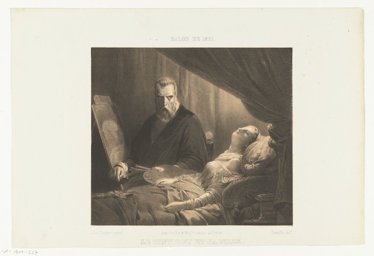 丁托列托在女儿临终前 Le Tintoret et sa fille（物体上的标题） Salon de 1851（对象上的系列标题） 作者 阿德里安·卡内尔