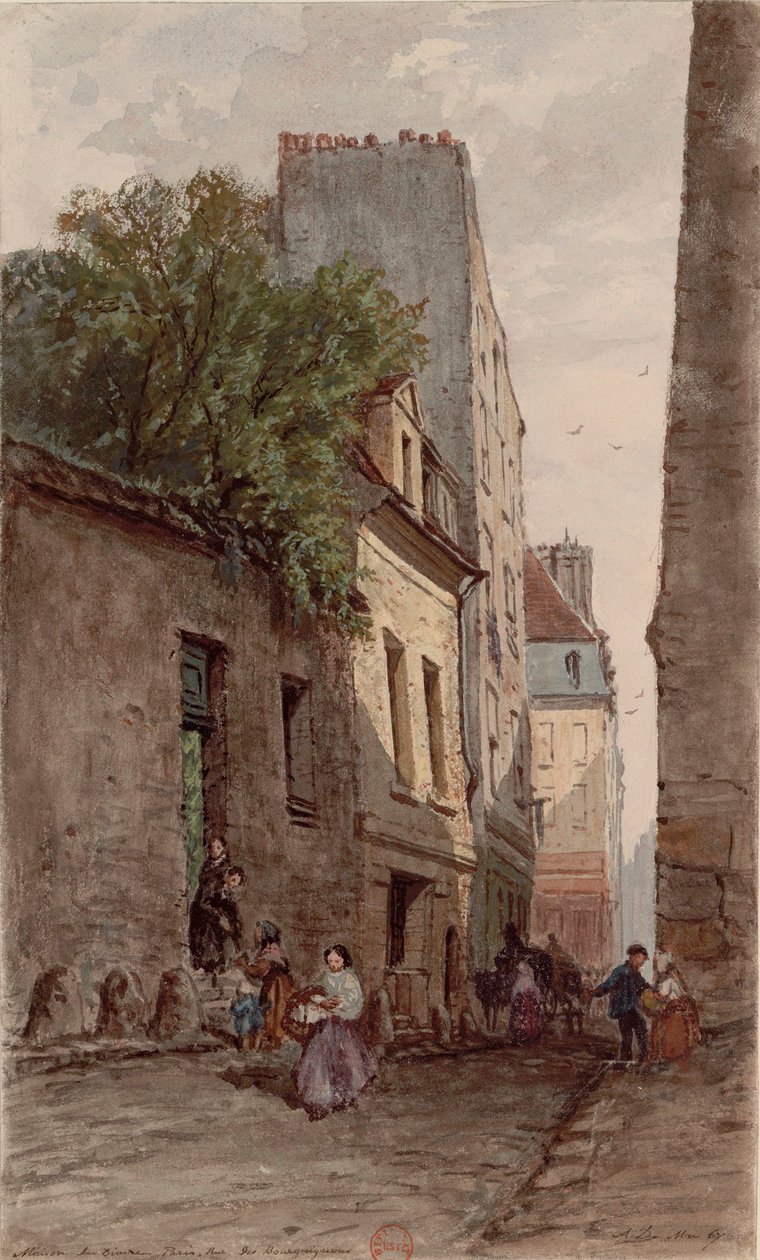 巴黎执事弗朗索瓦·德·巴黎 (François de Pâris，1690-1727 年) 之家，巴黎，rue des Bourguignons（现皇家港大道）。 阿德里安·道扎茨 (Adrien Dauzats)（1804-1868）绘画 作者 阿德里安·道扎兹（Adrien Dauzats）