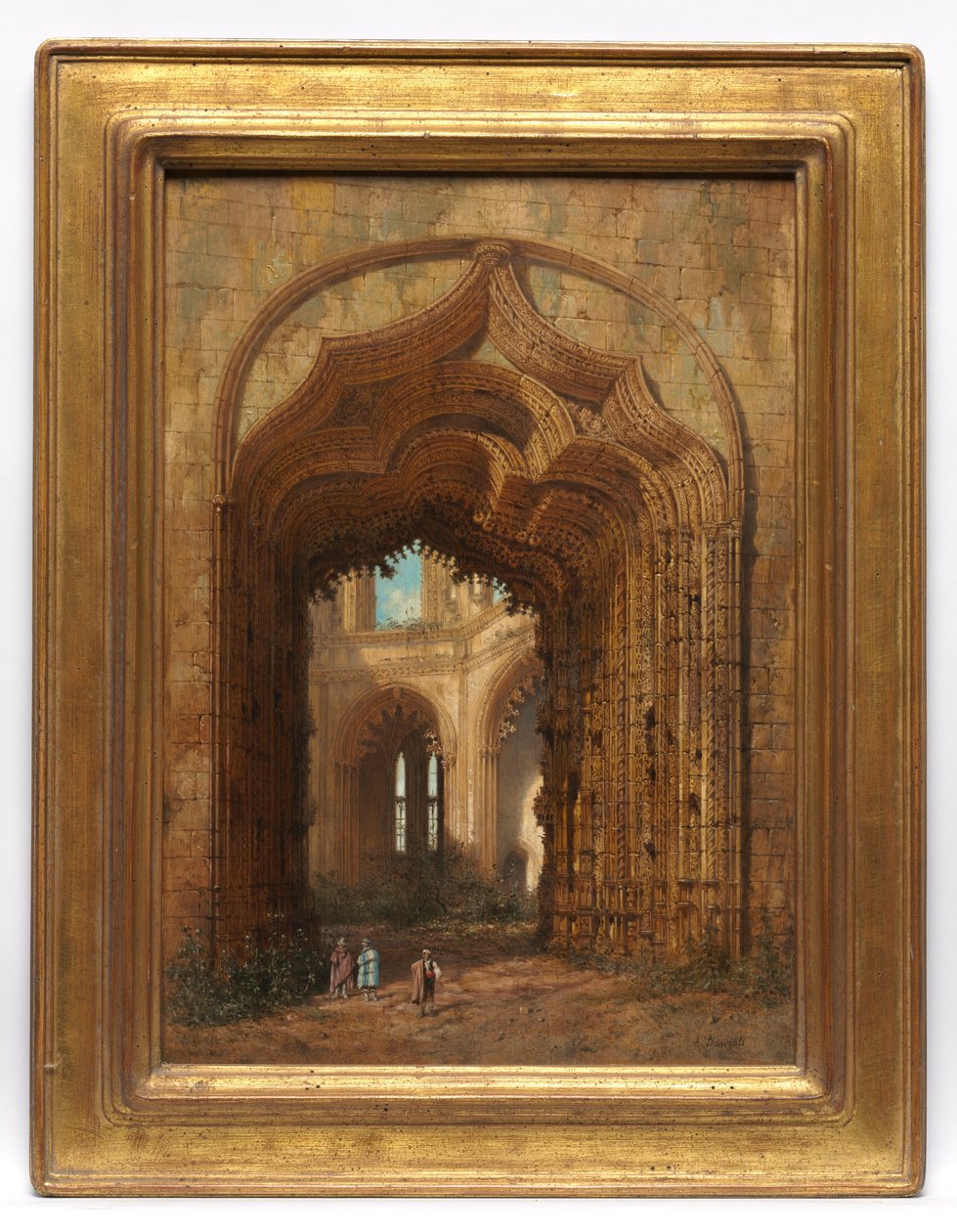 被毁坏的教堂，约 1840 年（木板油画） 作者 阿德里安·道扎兹（Adrien Dauzats）