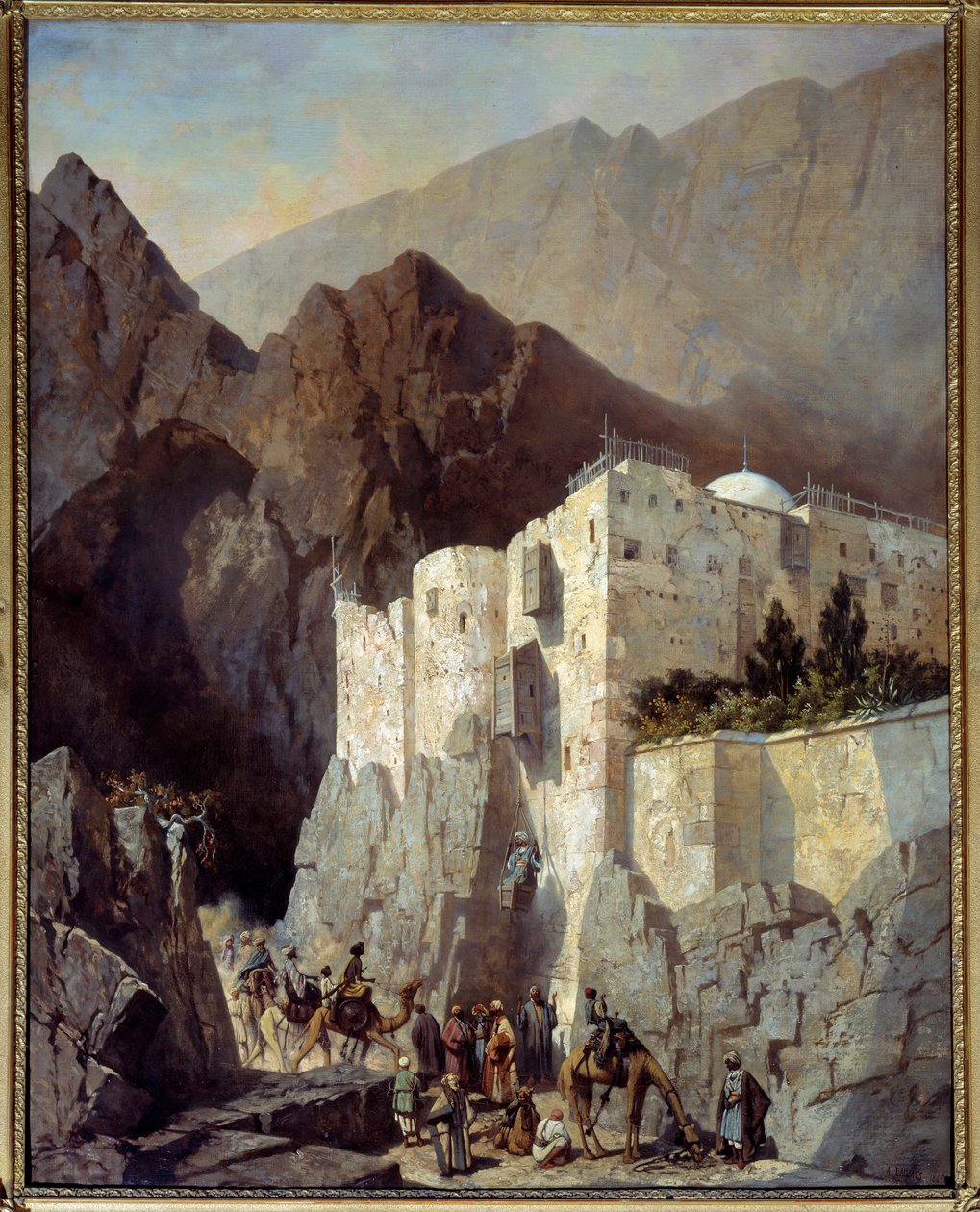 西奈山圣凯瑟琳修道院风景画 阿德里安-道萨特(1804-1868)1845年太阳。1,3x1,04米 作者 阿德里安·道扎兹（Adrien Dauzats）