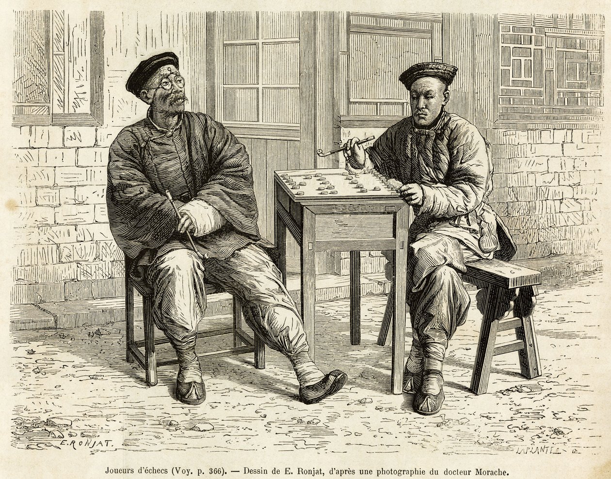 棋手。 以 A.Marie 的图版雕刻，说明前往北京和华北的航程，T.Choutze 于 1873 年，发表在“Le tour du monde””“1876 年，Edouard Charton 编辑，巴黎 Hachette 版。 塞尔瓦收藏。 作者 艾德里安·伊曼纽尔·玛丽