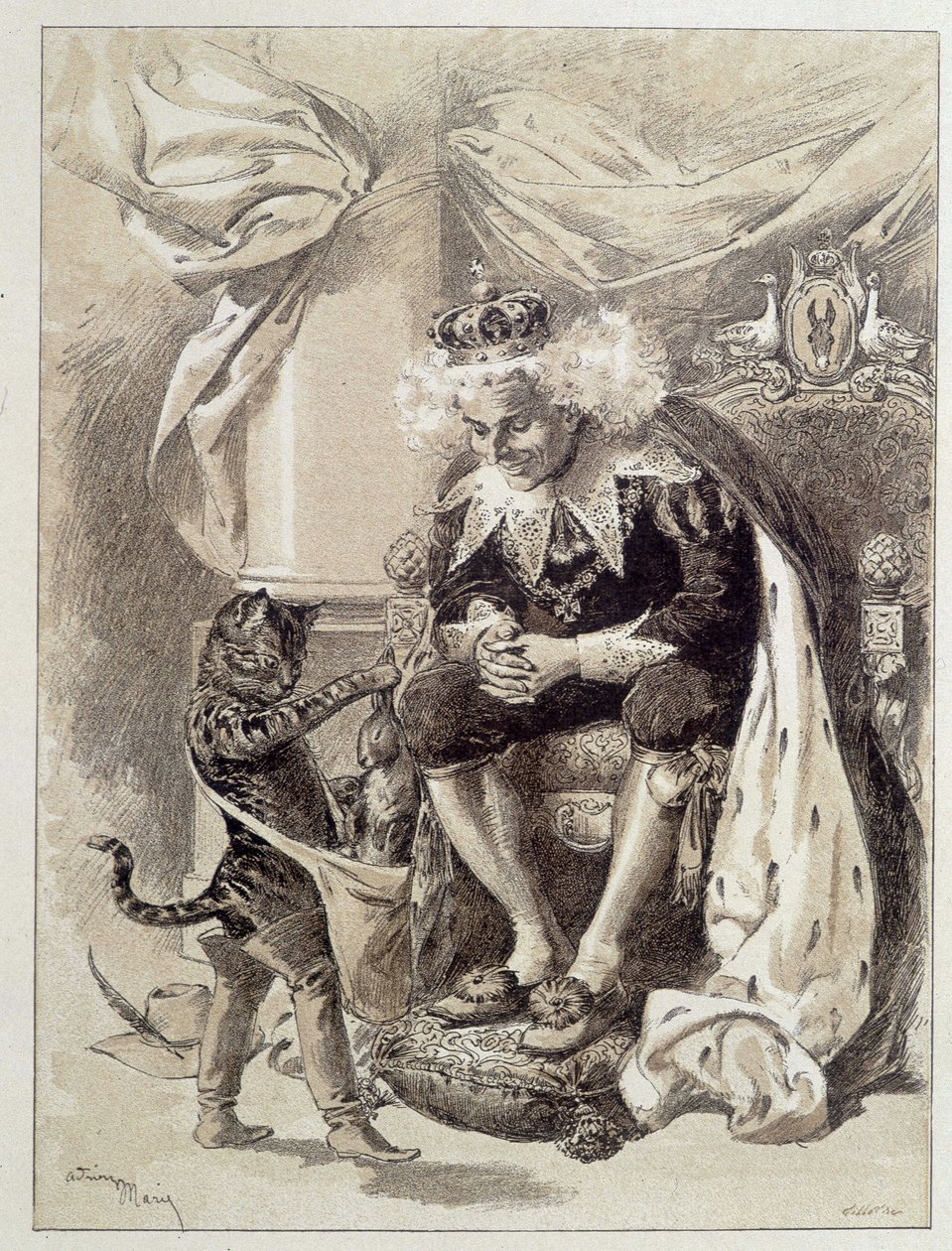 Le Chat Bottté - 载于Charles Perrault的 "Les Contes de Fées"，由Adrien Marie插图 作者 艾德里安·伊曼纽尔·玛丽