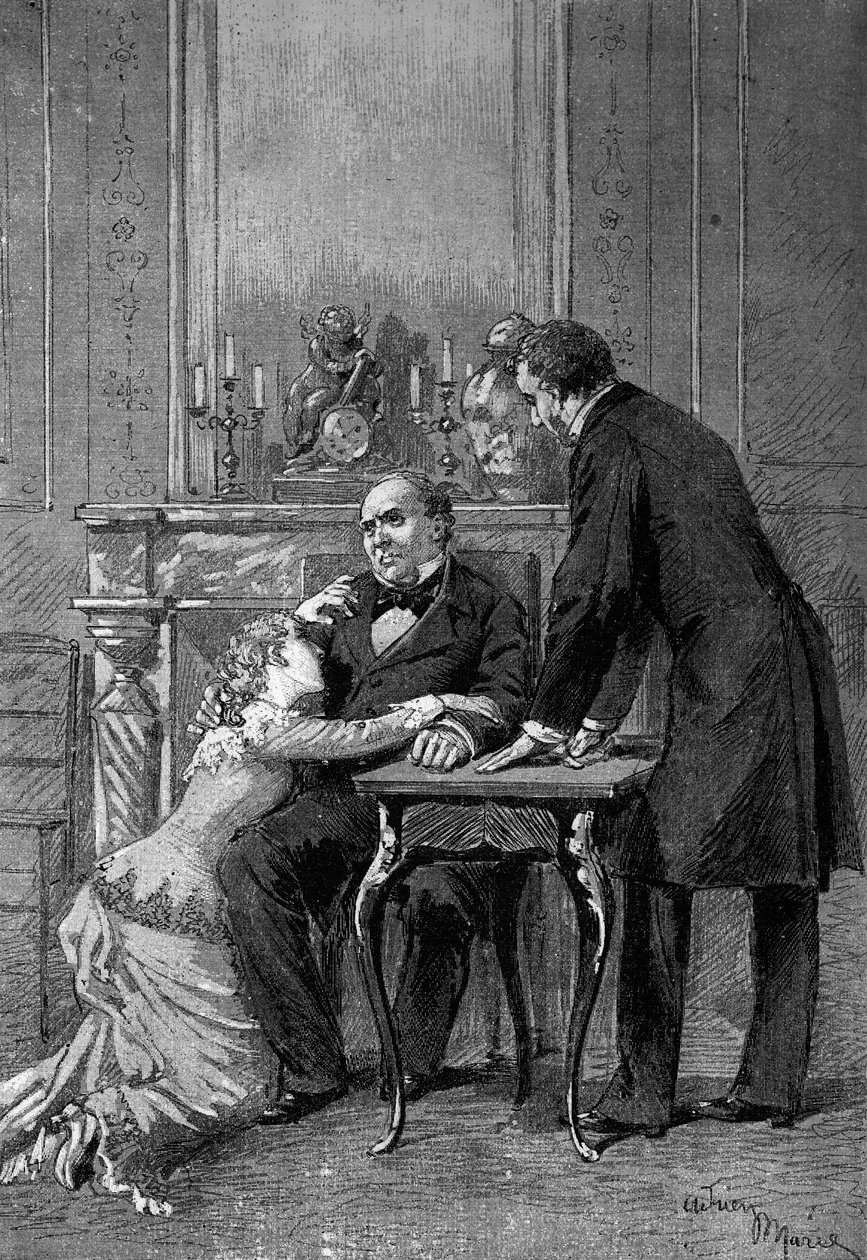 戏剧表演："Jean Baudry "第一幕，由Auguste Vacquerie（1819-1895）导演，Melle Bertet（Andree），M. Barre（Bruel），Edmond Got（1822-1901）（Jean Beaudry）。巴黎，法兰西喜剧院 作者 艾德里安·伊曼纽尔·玛丽