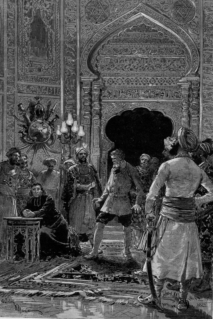 戏剧表现。查尔斯-布埃（1846-1897）的《Le Pritre》第六场，保罗-费利克斯-约瑟夫-泰利阿德（1826-1896）（Patrice神父）和蒙塔尔（Nicolas Charles Bonlarron）。 作者 艾德里安·伊曼纽尔·玛丽
