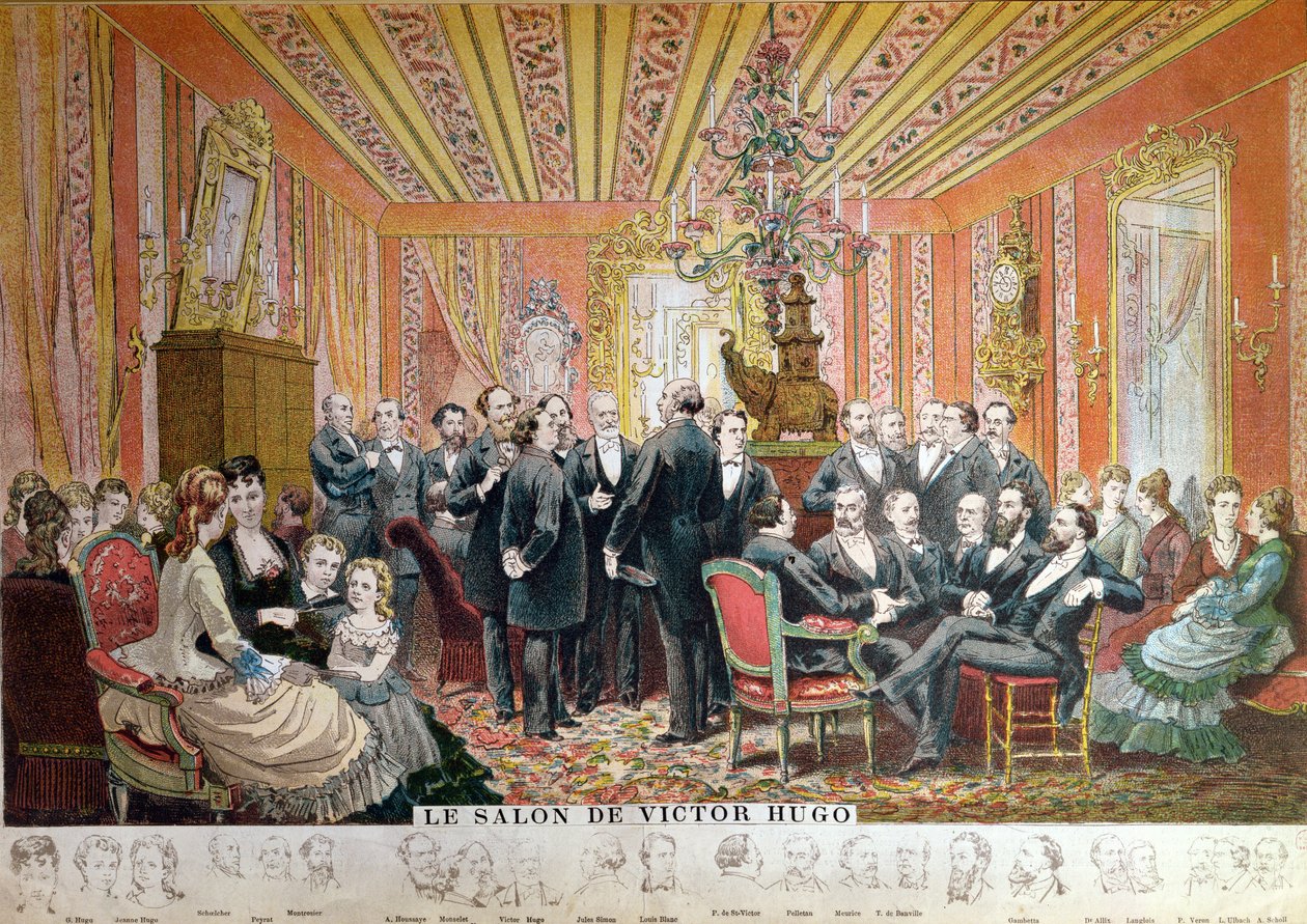 Victor Hugo的沙龙，21 rue de Clichy，巴黎，1875年12月（彩色雕刻） 作者 艾德里安·伊曼纽尔·玛丽