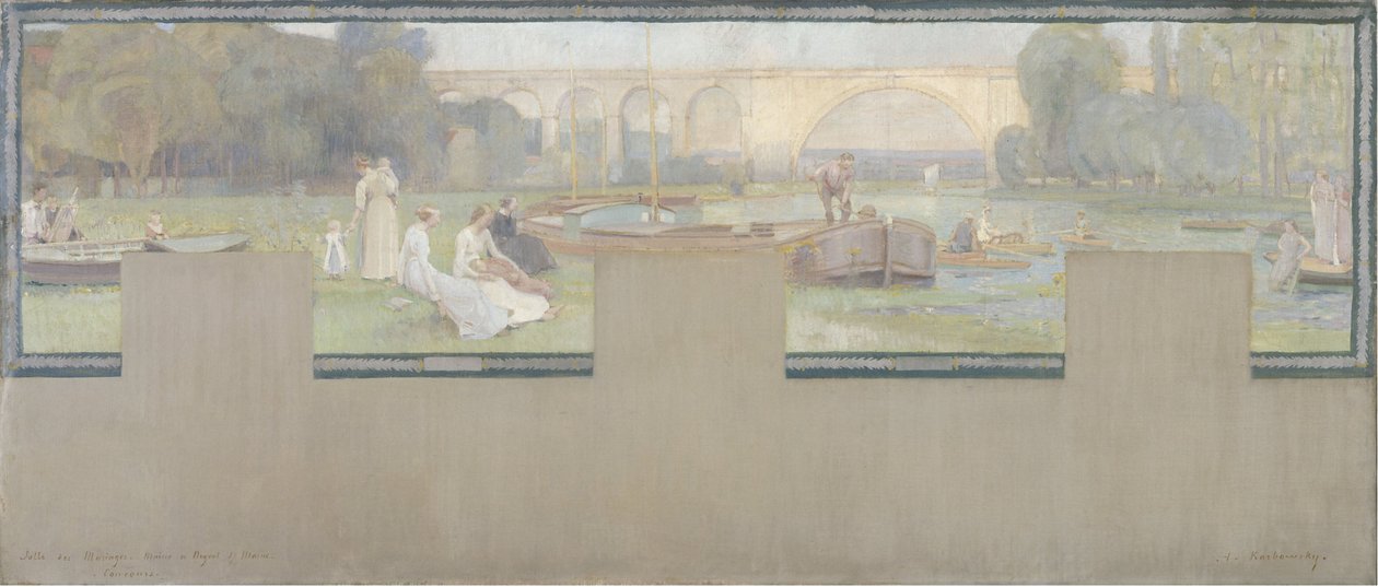 马恩河畔诺日朗市政厅草图：Le repos - la navigation，1889 年春（布面油画） 作者 阿德里安·卡波斯基（Adrien Karbowsky）