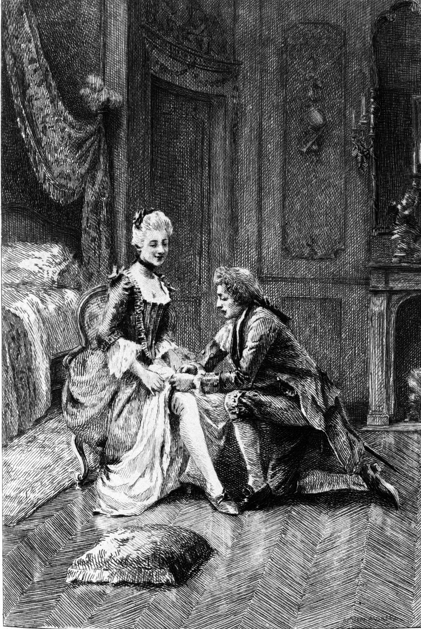 阿德里安-莫罗（1843-1906）为弗朗索瓦-玛丽-阿鲁埃（Francois Marie Arouet dit Voltaire，1694-1778）的《坎迪德》绘制的版画。 作者 阿德里安·莫罗（Adrien Moreau）
