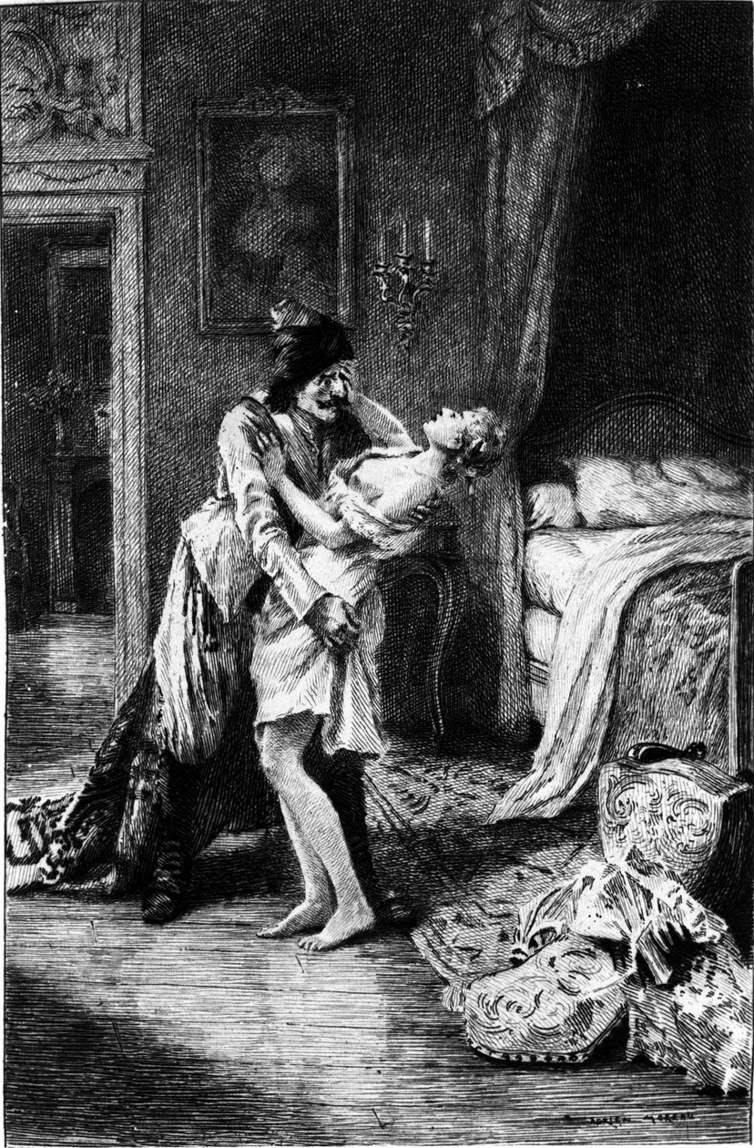 阿德里安-莫罗（1843-1906）为弗朗索瓦-玛丽-阿鲁埃（Francois Marie Arouet dit Voltaire，1694-1778）的《坎迪德》绘制的版画。 作者 阿德里安·莫罗（Adrien Moreau）