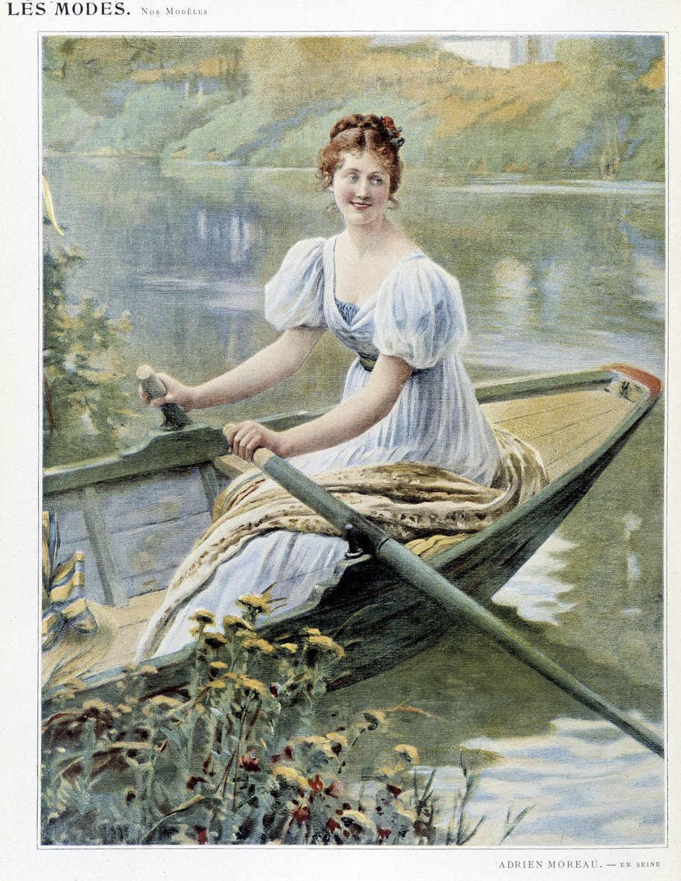 在塞纳河上造船的女人 - 生病了。 作者：Adrien Moreau，c。 1900 作者 阿德里安·莫罗（Adrien Moreau）