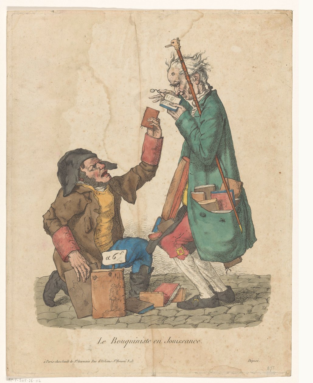 街上有一位顾客的书商 Le Bouquiniste en Jouissance（物体上的标题） 作者 阿德里安·维克多·奥格