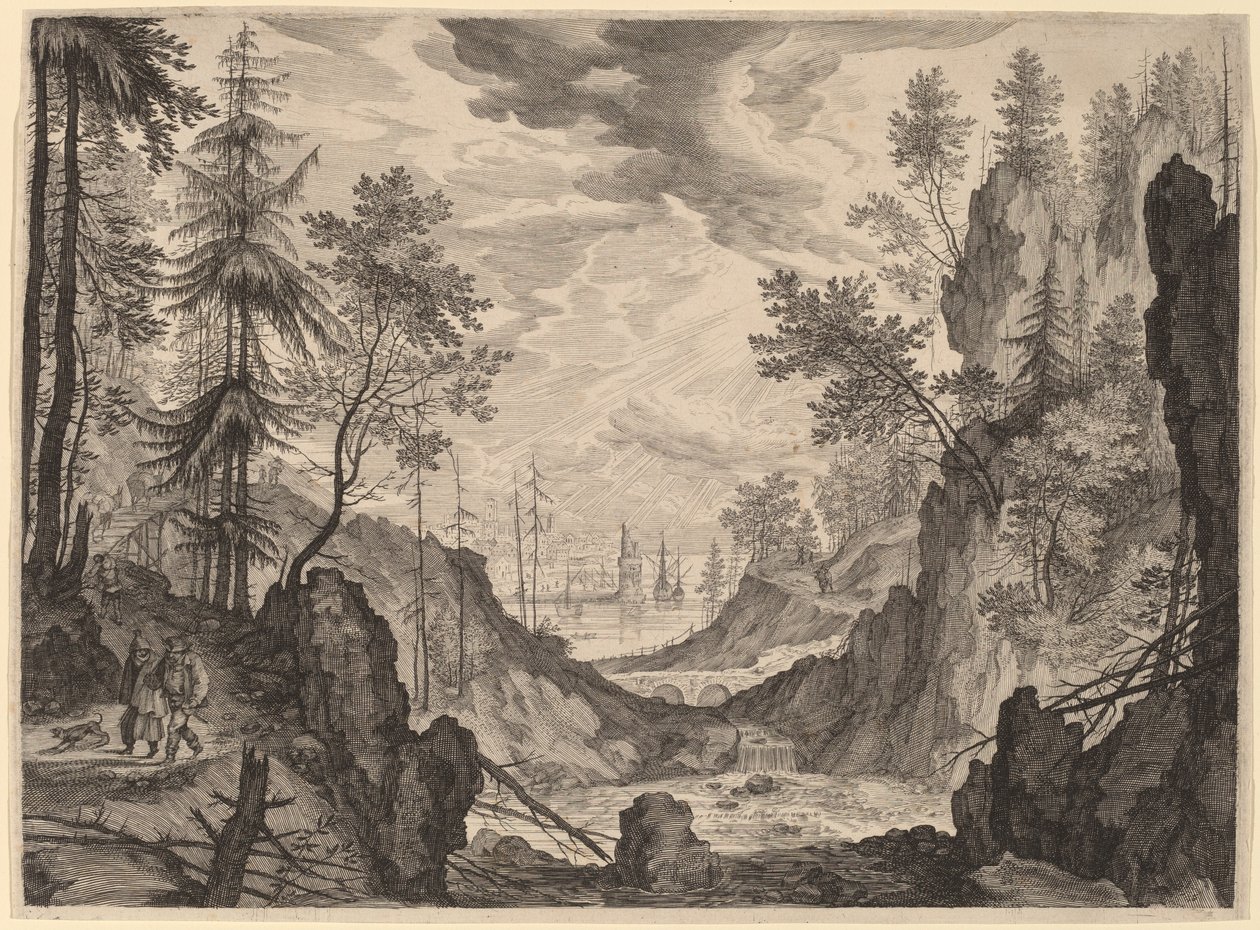 瀑布林地景观 作者 在 Roelandt Savery 之后的 Aegidius Sadeler II