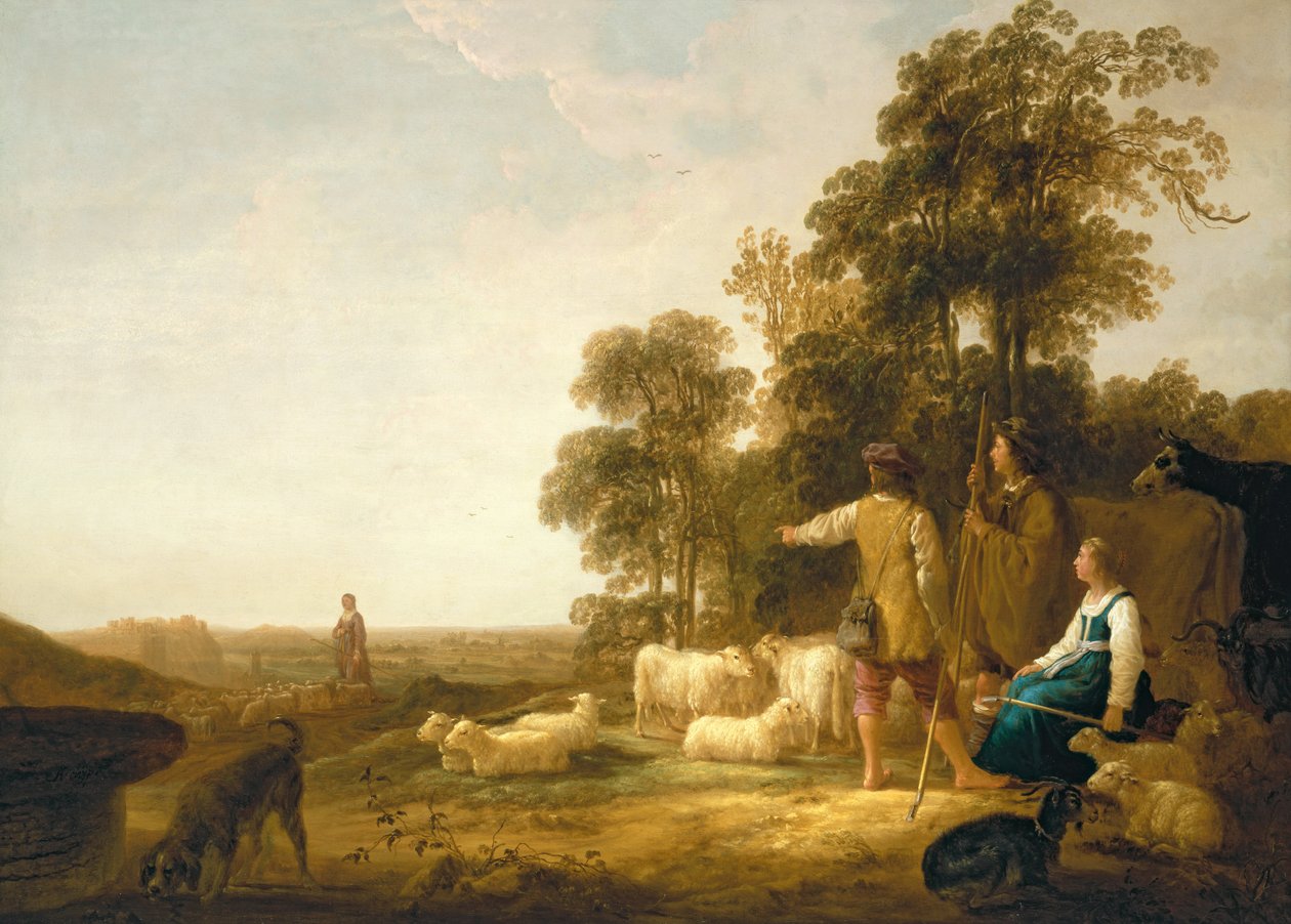 与牧羊人和牧羊女的风景 作者 艾伯特·奎普（Aelbert Cuyp）