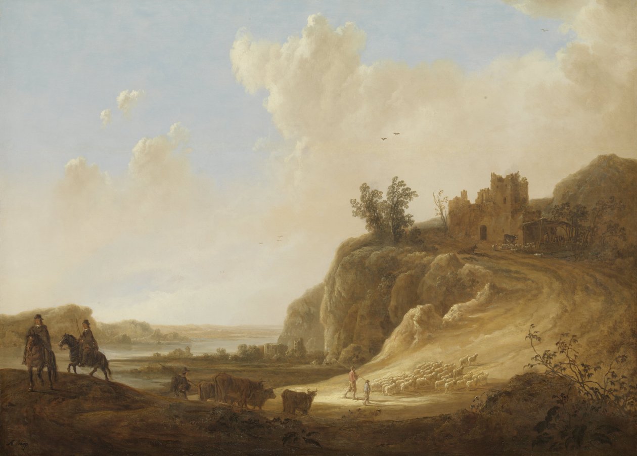 与城堡废墟的多山风景 作者 艾伯特·奎普（Aelbert Cuyp）