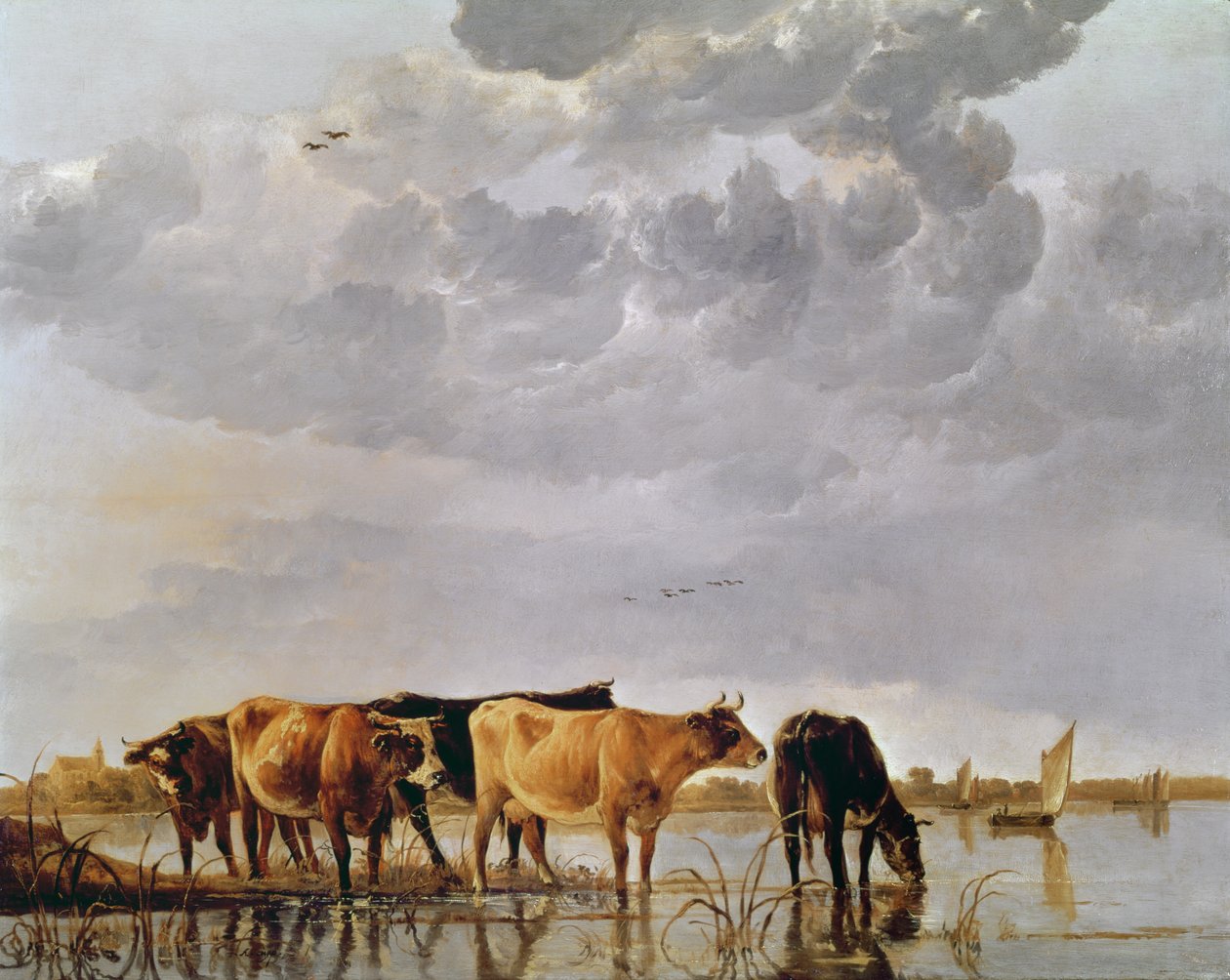 一条河中的奶牛，c.1650 作者 艾伯特·奎普（Aelbert Cuyp）