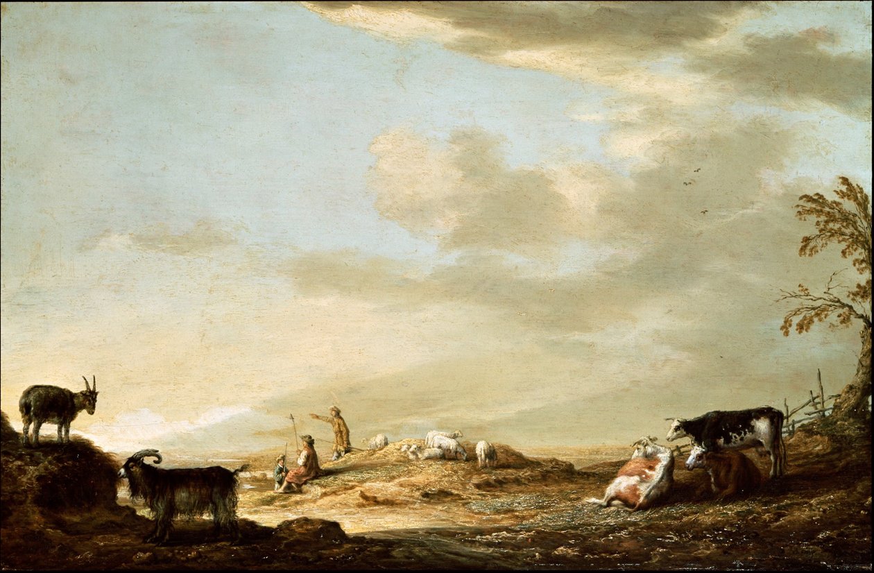 景观与牛和数字 作者 艾伯特·奎普（Aelbert Cuyp）