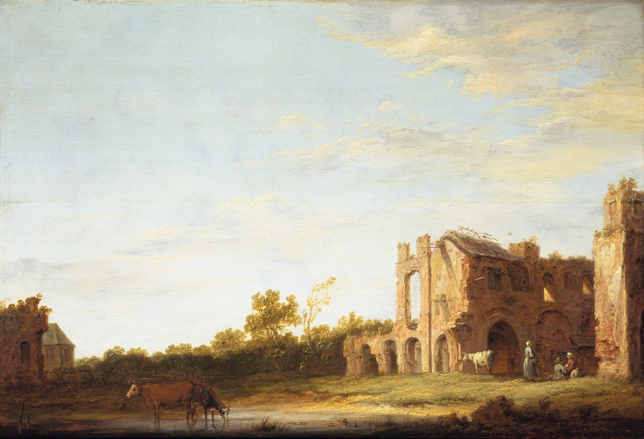 景观与Rijnsburg修道院的废墟 作者 艾伯特·奎普（Aelbert Cuyp）