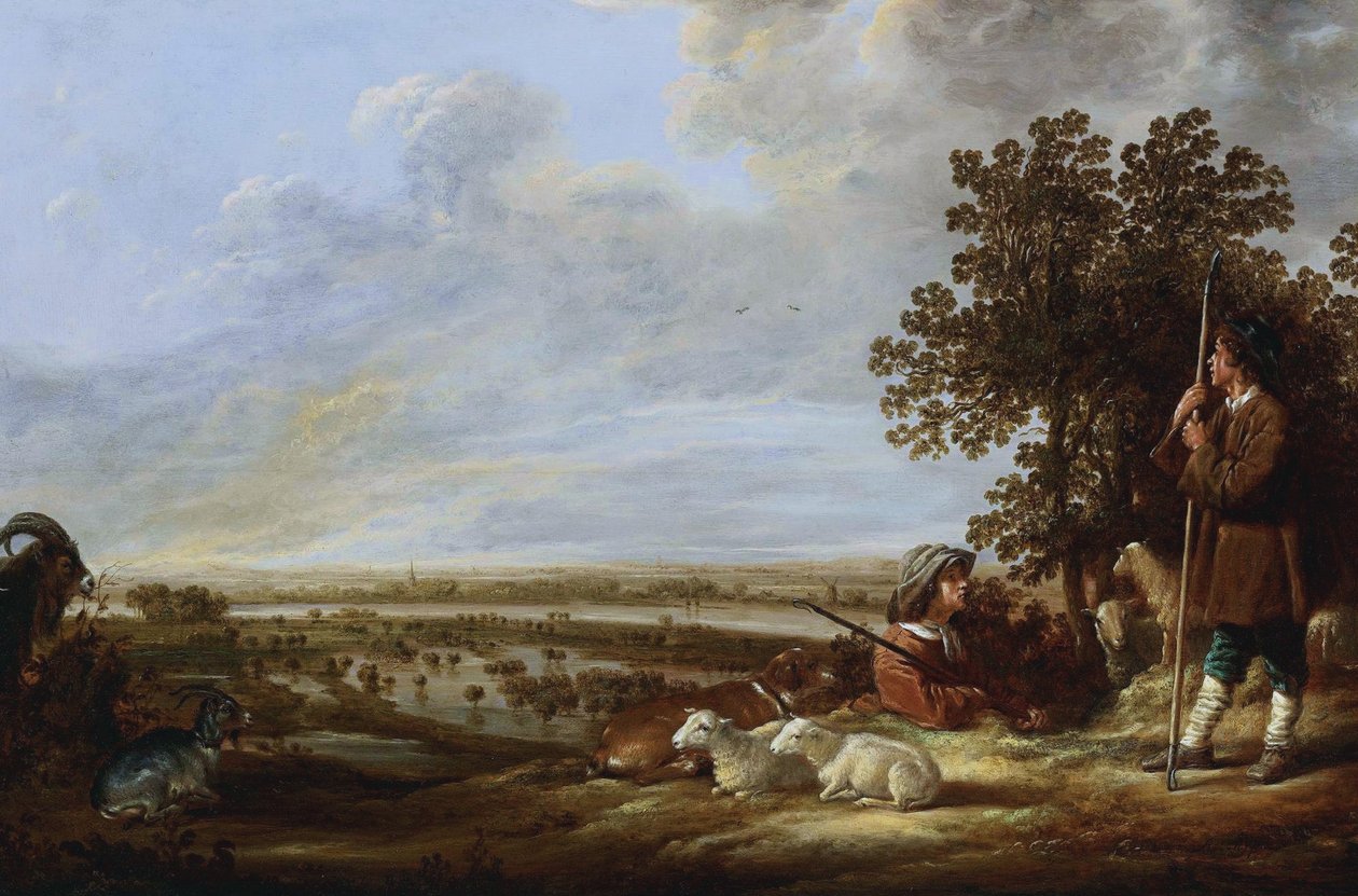 景观与两个牧羊人和他们的动物 作者 艾伯特·奎普（Aelbert Cuyp）