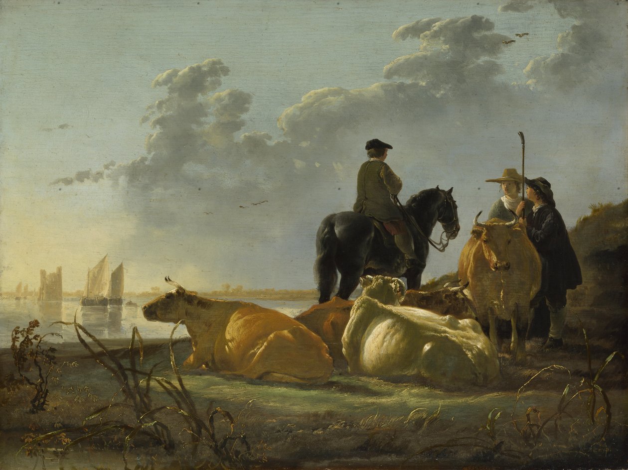 Merwede河上有四头奶牛的农民 作者 艾伯特·奎普（Aelbert Cuyp）