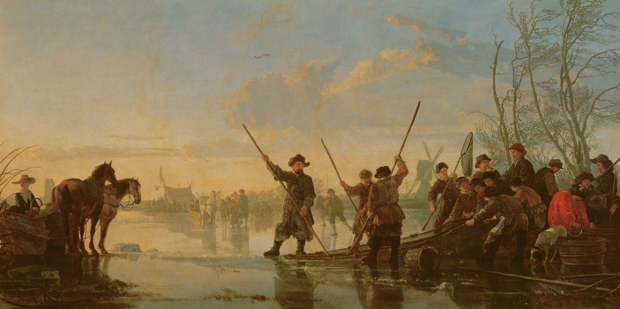 与多德雷赫特的马斯滑冰场景，c.1655-60（小组） 作者 艾伯特·奎普（Aelbert Cuyp）