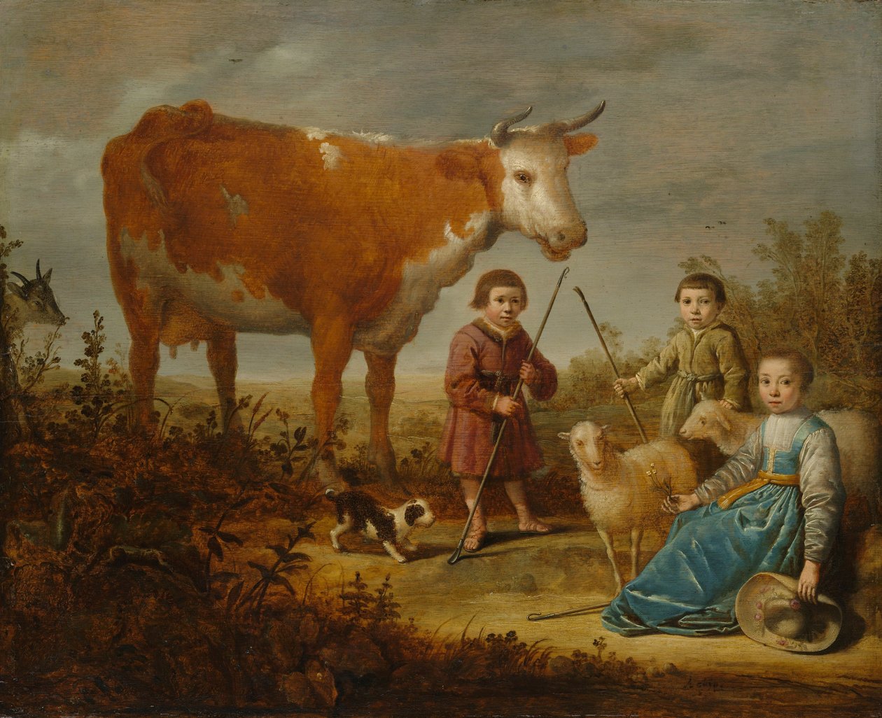 1635-39岁的儿童和一头母牛 作者 艾伯特·奎普（Aelbert Cuyp）