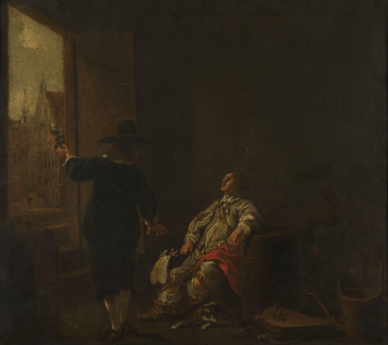 酒肆的招牌，一侧是品酒，另一侧是装桶 作者 Aelbert Cuyp (圈子)