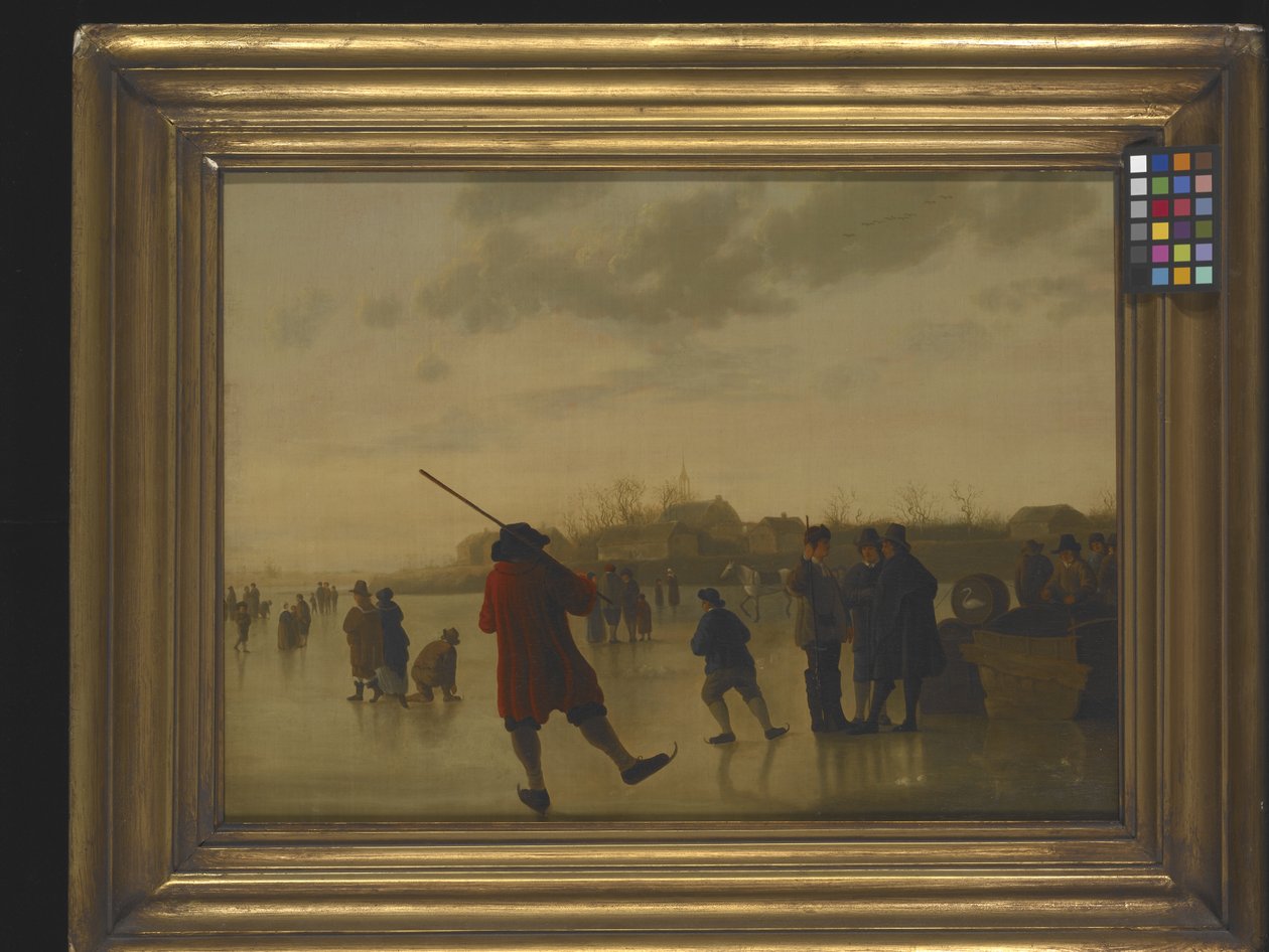 冰冻的河流景观与溜冰者（布面油画） 作者 艾伯特·奎普（Aelbert Cuyp）