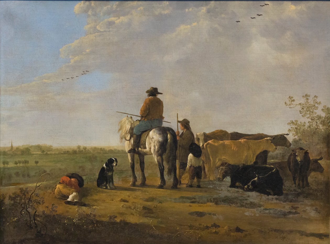 有骑士的风景，约 1655-60 年（布面油画） 作者 艾伯特·奎普（Aelbert Cuyp）
