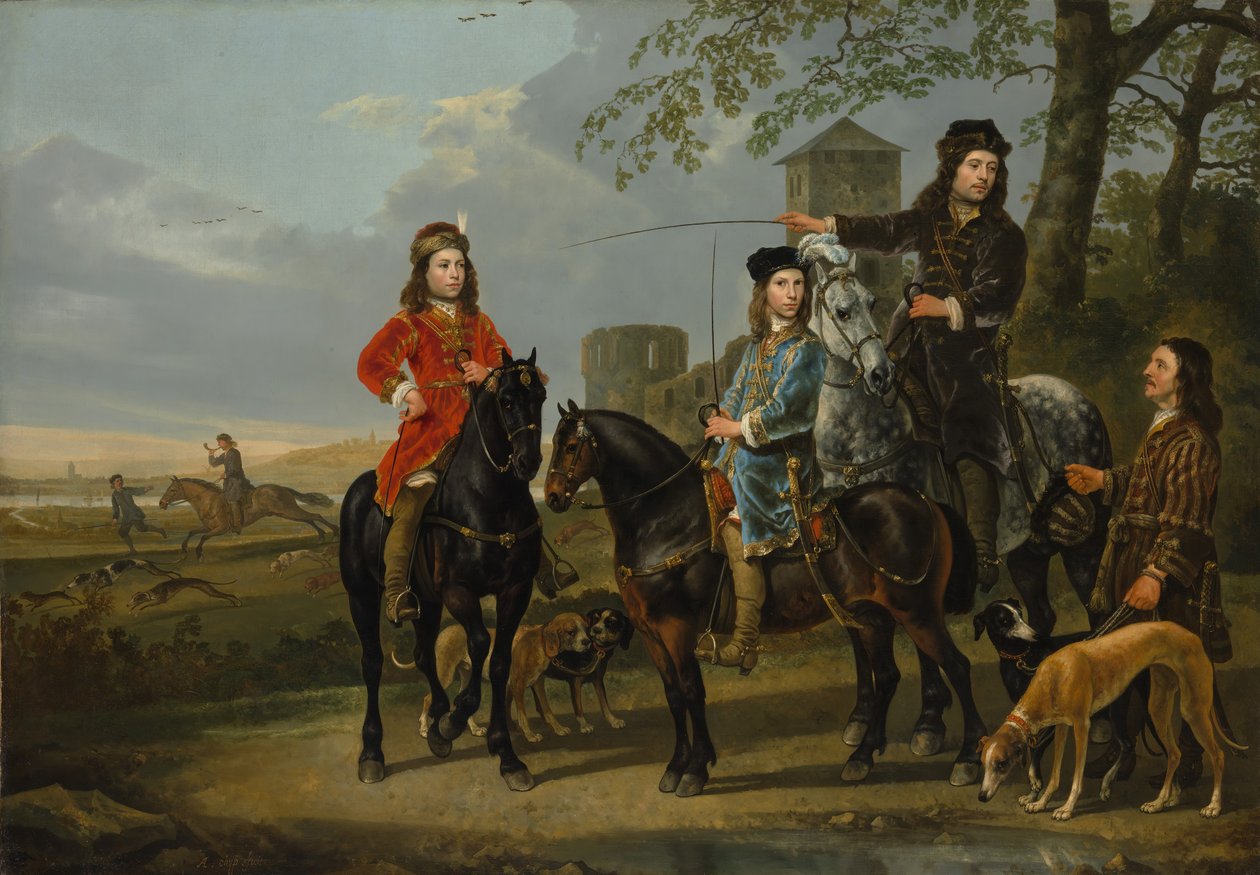 科内利斯1639-1680年和米歇尔-庞普-凡-米尔德沃特的马术肖像......，约1652-53年。 作者 艾伯特·奎普（Aelbert Cuyp）