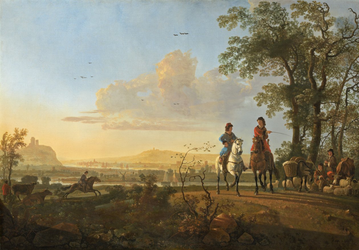 带牛的骑士和牧民，1655-1660。 作者 艾伯特·奎普（Aelbert Cuyp）