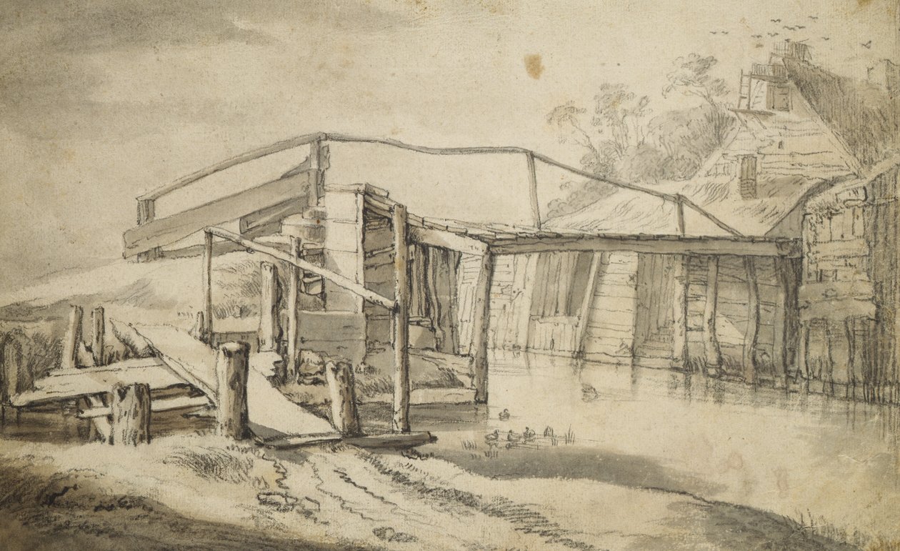在Polder，1644（铅笔，粉笔和纸上刷） 作者 艾伯特·奎普（Aelbert Cuyp）