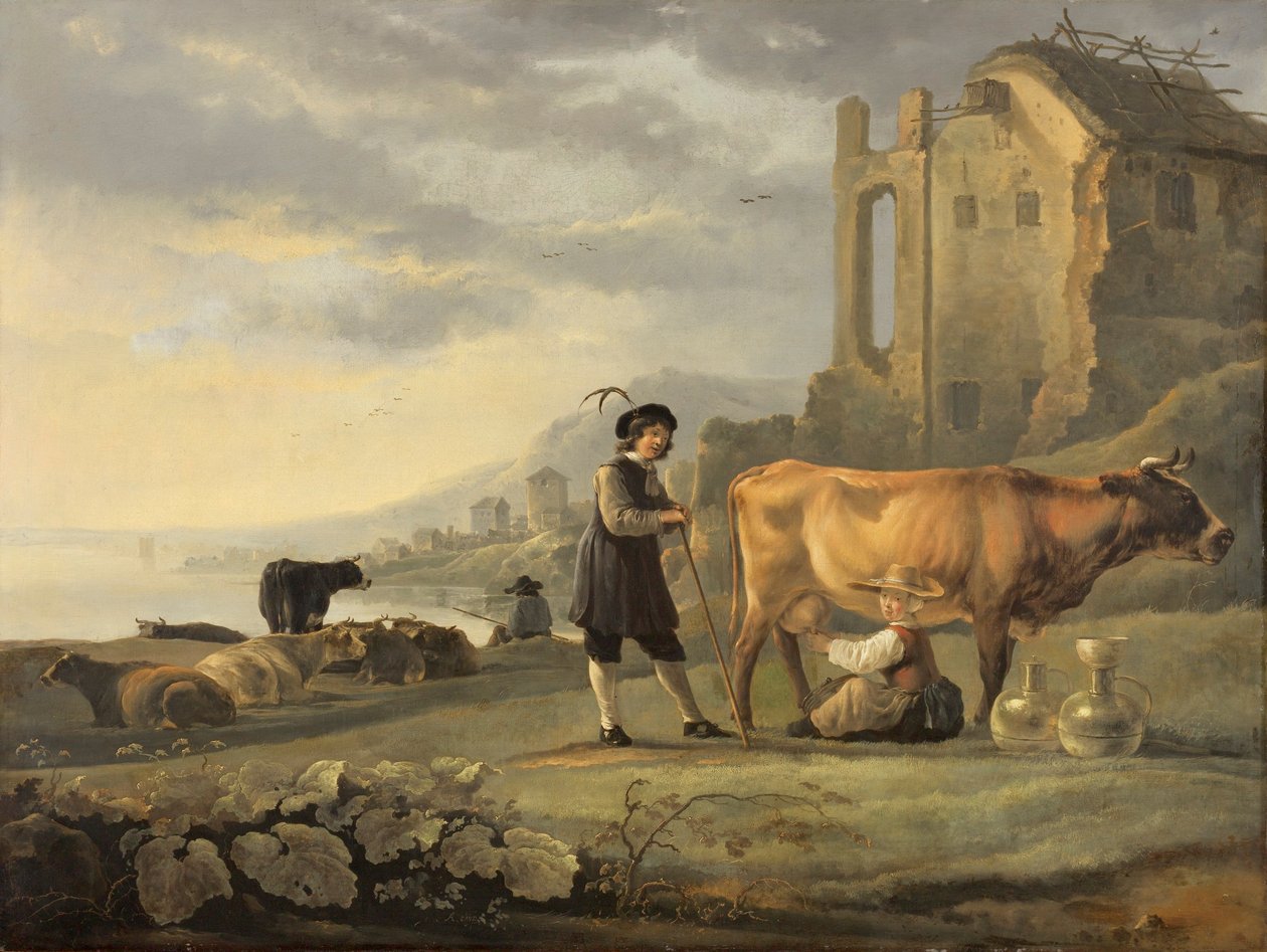 女仆挤奶的风景画 作者 艾伯特·奎普（Aelbert Cuyp）