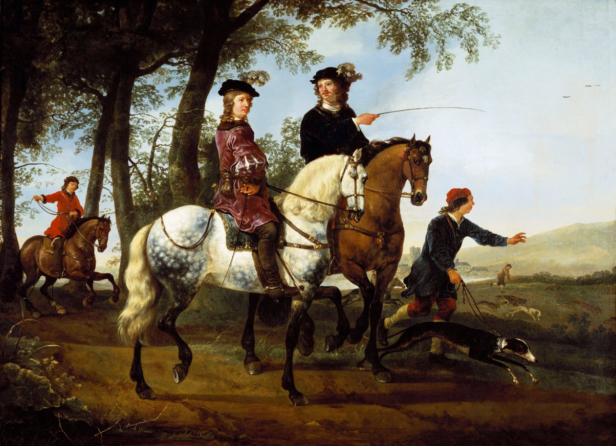 1650年代初期，与运动员一起进行狩猎的景观 作者 艾伯特·奎普（Aelbert Cuyp）