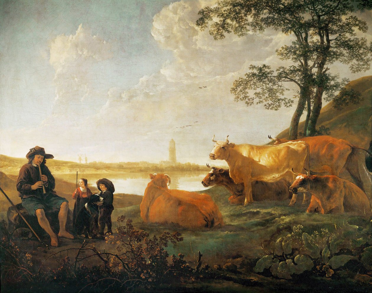 荷兰莱嫩附近牧羊人与羊群的风景... 作者 艾伯特·奎普（Aelbert Cuyp）