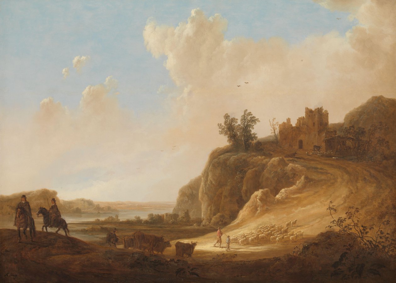 带有城堡废墟的山地景观 作者 艾伯特·奎普（Aelbert Cuyp）