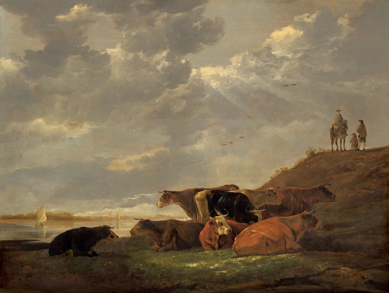 河流景观与奶牛 作者 艾伯特·奎普（Aelbert Cuyp）