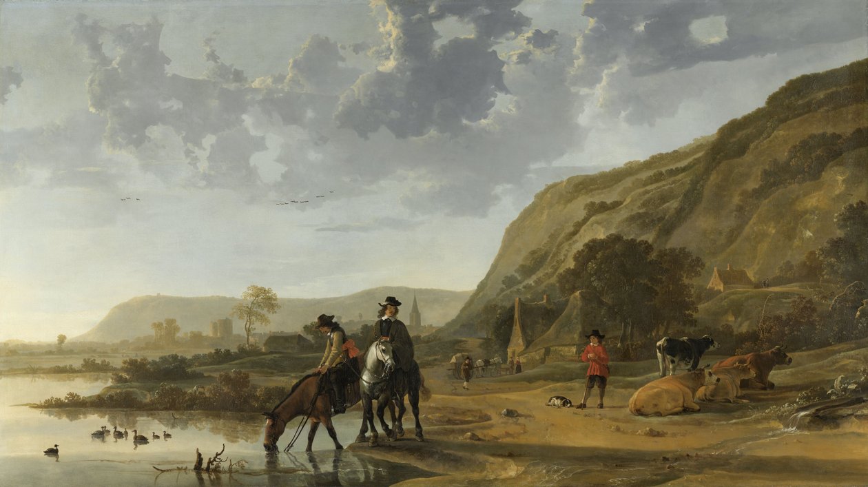 河流景观与骑手，1653-7 作者 艾伯特·奎普（Aelbert Cuyp）