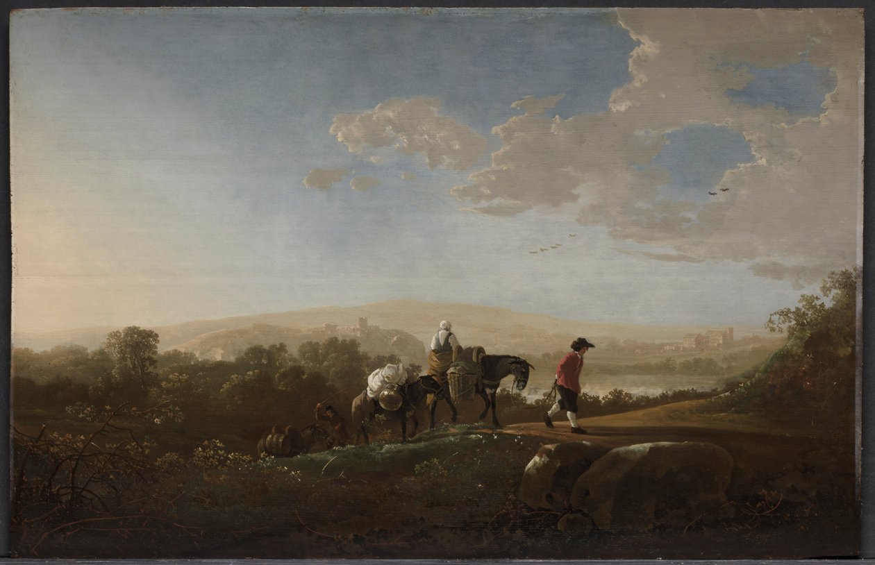丘陵乡村的旅行者，c。 1650。 作者 艾伯特·奎普（Aelbert Cuyp）