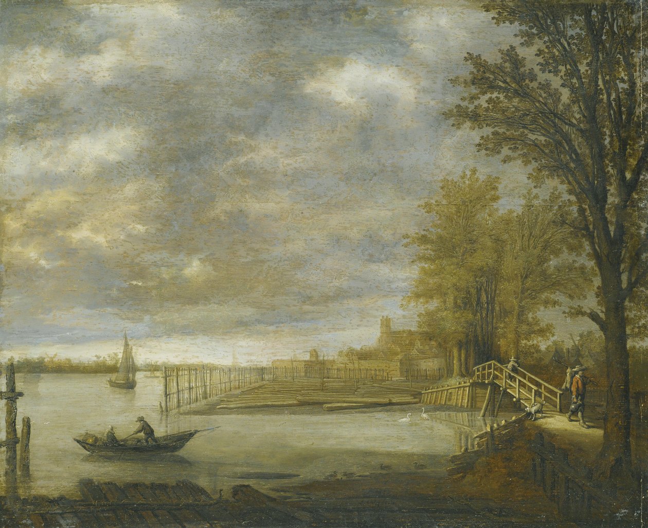 从南面俯瞰多德雷赫特，前景是木材场 作者 艾伯特·奎普（Aelbert Cuyp）