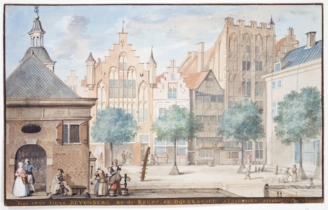 Wijnstraat，多德雷赫特1745年的景色 作者 艾尔特·舒曼