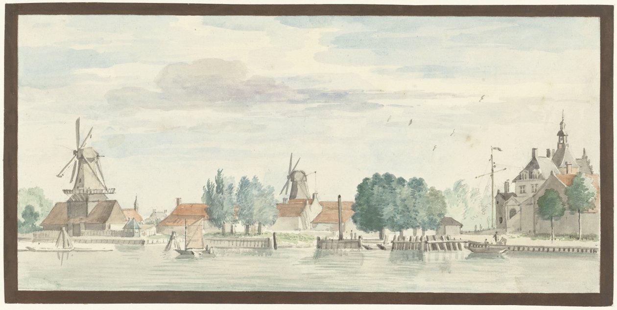 多德雷赫特 (Dordrecht) 与 Rietdijkspoort 和风车的景观 作者 艾尔特·舒曼